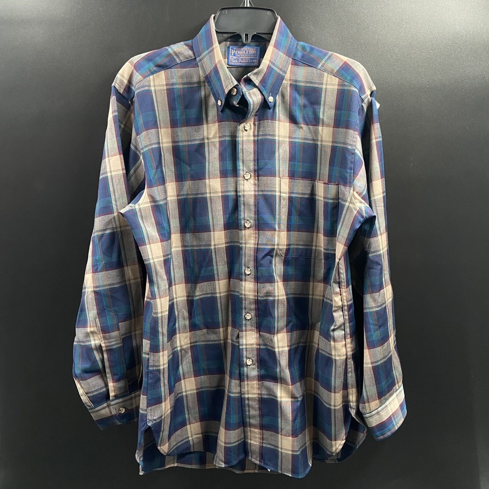 Vintage Sir Pendleton Wool Lodge Button Up Shirt Size M‎ Long Celebration Tartan